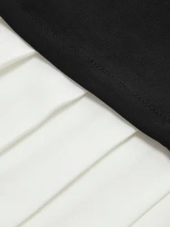 COMMENSE Two-Tone Sleeveless Pleated Short Dress* Black Dresses|Casual Dresses