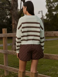 COMMENSE Two-Tone Striped Lapel Short Sweater* Knitwear|Matching Sets