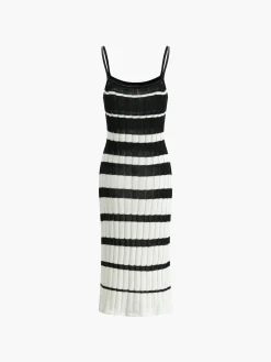 COMMENSE Two-Tone Striped Midi Sweater Dress* White Dresses|Sweater Dresses