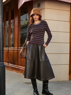 COMMENSE Two-Tone Striped Slim Sweater* Sweater Tops|Sweaters & Cardigans