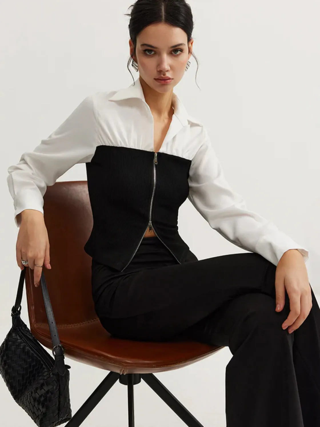 COMMENSE Two-Way Zip Color Block Polo Shirt* Blouses & Shirts|Tops