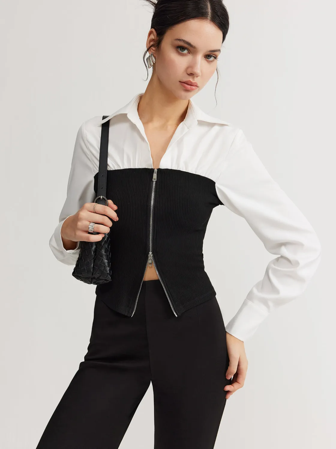 COMMENSE Two-Way Zip Color Block Polo Shirt* Blouses & Shirts|Tops