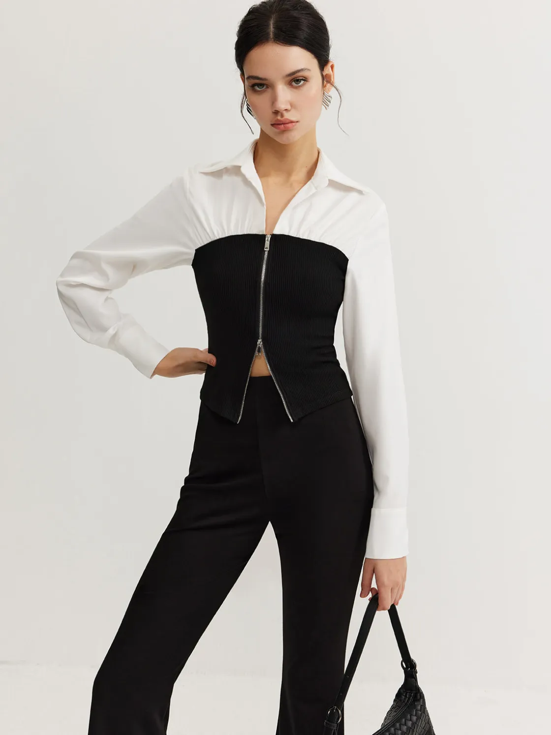 COMMENSE Two-Way Zip Color Block Polo Shirt* Blouses & Shirts|Tops