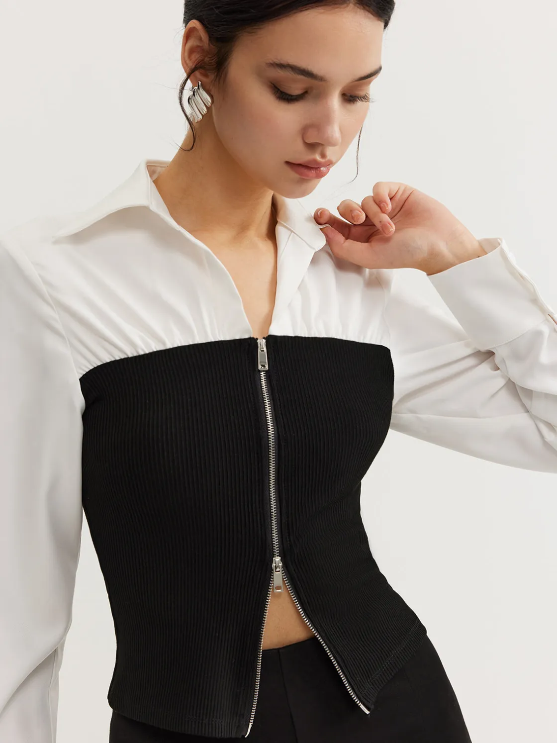 COMMENSE Two-Way Zip Color Block Polo Shirt* Blouses & Shirts|Tops