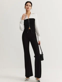 COMMENSE Two-Way Zip Color Block Polo Shirt* Blouses & Shirts|Tops