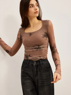 COMMENSE Tye Dye Floral Printed Mesh T-Shirt* T-shirts|Tops