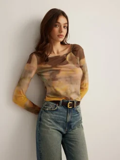 COMMENSE Tye Dye Printed Mesh Blouse* Blouses & Shirts|Tops