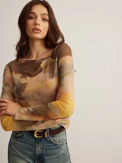 COMMENSE Tye Dye Printed Mesh Blouse* Blouses & Shirts|Tops