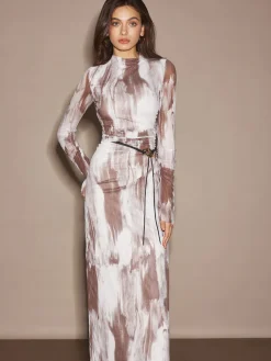 COMMENSE Tye Dye Printed Mesh Dress Without Belt* Casual Dresses|Work Dresses