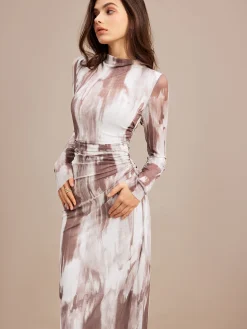 COMMENSE Tye Dye Printed Mesh Dress Without Belt* Casual Dresses|Work Dresses