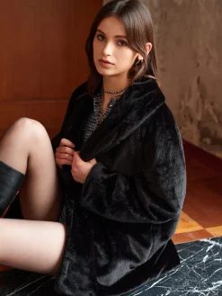 COMMENSE Ultra Warm Draped Faux Fur Coat* Outerwear|Coats