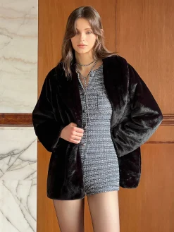 COMMENSE Ultra Warm Draped Faux Fur Coat* Outerwear|Coats