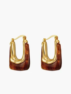 COMMENSE U-Shape Amber Hoop Earrings* Earrings|Accessories