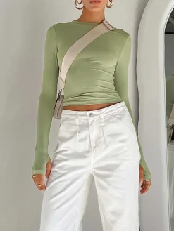 COMMENSE Utility Long Sleeve Crop Top* Sweater Tops|Crop Tops