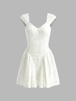COMMENSE Vacation Lace Semi-Sheer Short Dress* White Dresses|Vacation Dresses