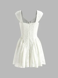 COMMENSE Vacation Lace Semi-Sheer Short Dress* White Dresses|Vacation Dresses