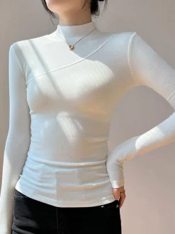 COMMENSE Vanilla Mock Neck Long Sleeve Top* Sweater Tops|T-shirts