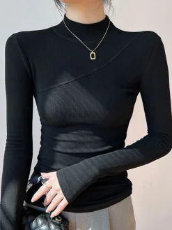 COMMENSE Vanilla Mock Neck Long Sleeve Top* Sweater Tops|T-shirts