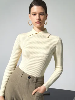 COMMENSE Vanilla Polo Long Sleeve Knit Top* Sweater Tops|Sweaters & Cardigans