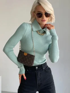 COMMENSE Vanilla Polo Long Sleeve Knit Top* Sweater Tops|Sweaters & Cardigans
