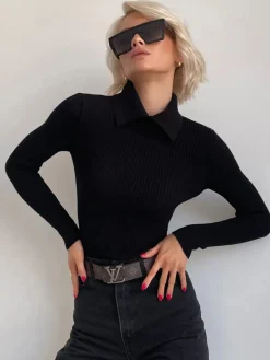 COMMENSE Vanilla Polo Long Sleeve Knit Top* Sweater Tops|Sweaters & Cardigans