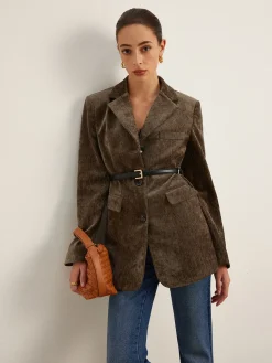 COMMENSE Velvet Button Blazer With Belt* Blazers|Outerwear
