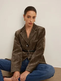 COMMENSE Velvet Button Blazer With Belt* Blazers|Outerwear