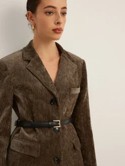 COMMENSE Velvet Button Blazer With Belt* Blazers|Outerwear