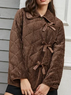 COMMENSE Velvet Button Bow Coat* Outerwear|Coats