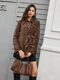 COMMENSE Velvet Button Bow Coat* Outerwear|Coats