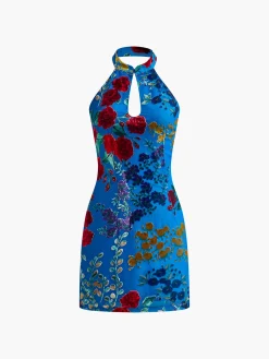 COMMENSE Velvet Jacquard Backless Halter Dress* Casual Dresses|Summer Dresses