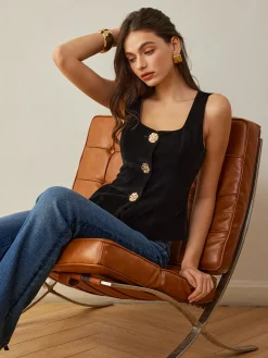 COMMENSE Velvet Metal-Button Vest* Outerwear|Vests