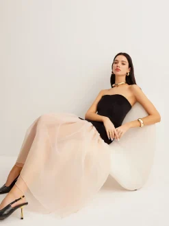 COMMENSE Velvet Panel Mesh Tube Dress* Cocktail & Party Dresses|Long Dresses