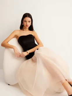 COMMENSE Velvet Panel Mesh Tube Dress* Cocktail & Party Dresses|Long Dresses