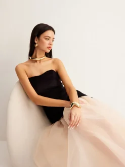 COMMENSE Velvet Panel Mesh Tube Dress* Cocktail & Party Dresses|Long Dresses