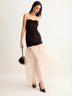 COMMENSE Velvet Panel Mesh Tube Dress* Cocktail & Party Dresses|Long Dresses
