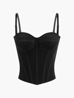 COMMENSE Velvet Piping Zipper Cami Top* Tank Tops & Camis|Tops