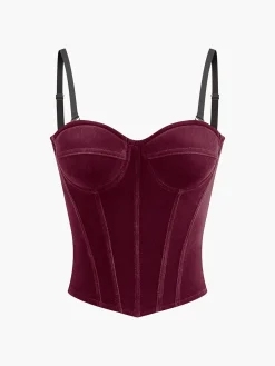 COMMENSE Velvet Piping Zipper Cami Top* Tank Tops & Camis|Tops
