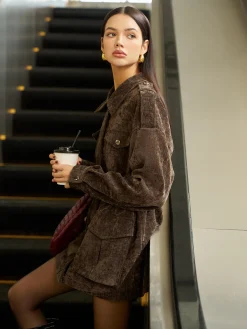 COMMENSE Velvet Pleated Cargo Polo Jacket* Outerwear|Jackets