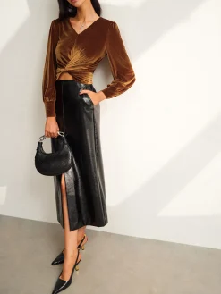 COMMENSE Velvet Pleated Slim Blouse* Blouses & Shirts|Tops