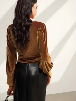 COMMENSE Velvet Pleated Slim Blouse* Blouses & Shirts|Tops