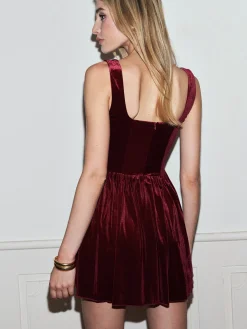 COMMENSE Velvet  Pleated Strappy Short Dress* Cocktail & Party Dresses|Short Dresses