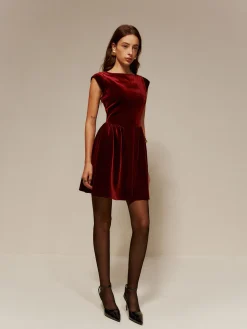 COMMENSE Velvet Pleated Tank Short Dress* Cocktail & Party Dresses|Short Dresses