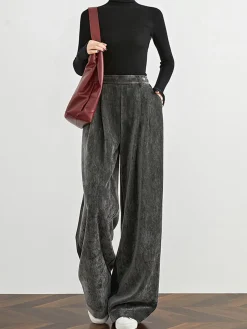 COMMENSE Velvet Wide-Leg Pants* Pants|Bottoms