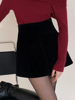 COMMENSE Velvet Wide-Leg Shorts* Shorts|Bottoms