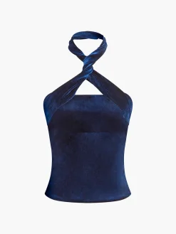 COMMENSE Velvet Zipper Halter Top* Tank Tops & Camis|Tops