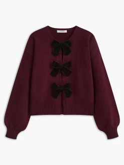COMMENSE Velvet-Bow Lantern Sleeve Sweater* Sweater Tops|Sweaters & Cardigans