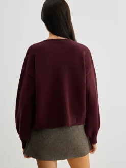 COMMENSE Velvet-Bow Lantern Sleeve Sweater* Sweater Tops|Sweaters & Cardigans