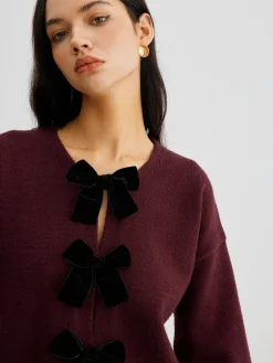 COMMENSE Velvet-Bow Lantern Sleeve Sweater* Sweater Tops|Sweaters & Cardigans
