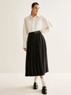 COMMENSE Versatile Buckle-Belt Pleated Skirt* Bottoms